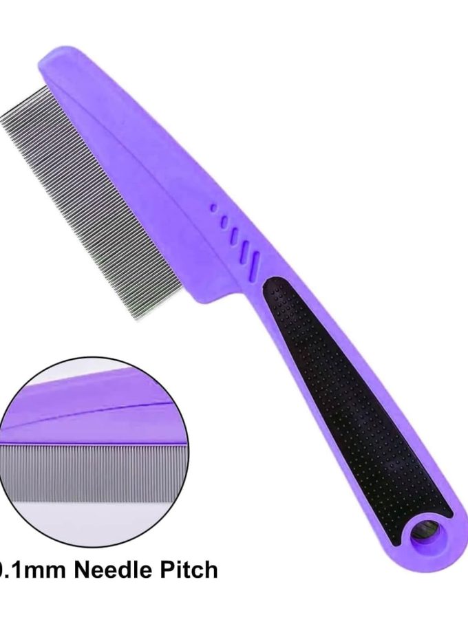 Flea Comb with Rubber Handle, Flea and Tick Combs for Dogs & Cats, Fine Tooth Dog Comb for Grooming (Purple)