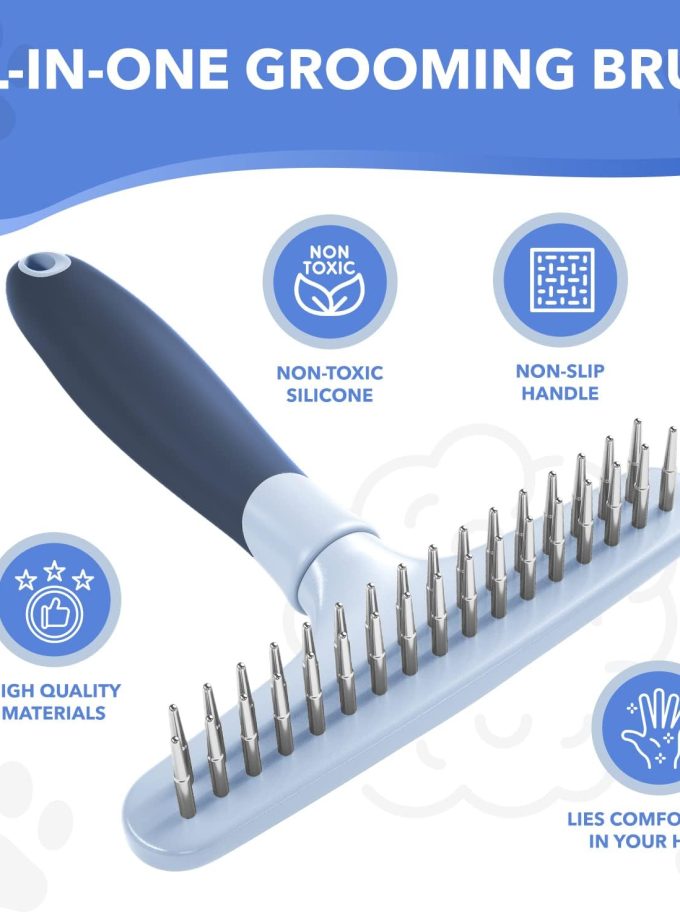 Dog rake deshedding dematting Brush Comb - Undercoat rake for Dogs, Cats, matted, Short,Long Hair Coats - Brush for Shedding, Double Row Stainless Steel pins - Reduce Shedding by 90% (Haze Blue)
