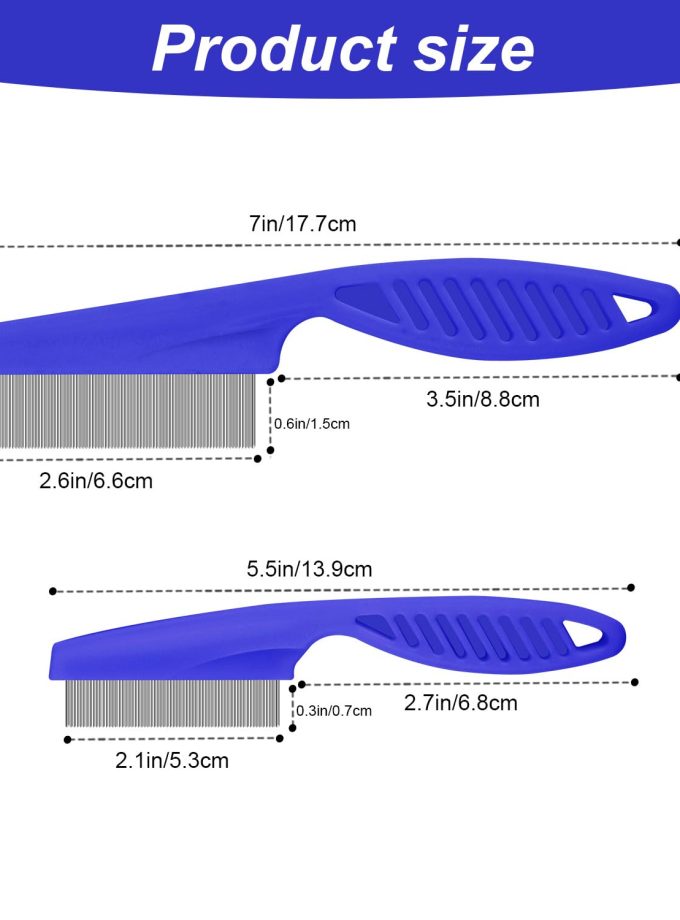 Pet Hair Comb, 2 in 1 Multifunctional Pet Hair Comb for Grooming and Dehairing, Flea and Tear Stain Removal, Stainless Steel and ABS Material, Pack of 2, Blue