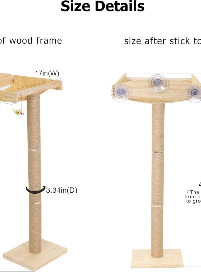 Cat Window Perch with Tall Scratching Posts, Inside 46" Climbing Tree Hammmock Mounted with Suction Cups for Sleeping,Playing and Watching Birds