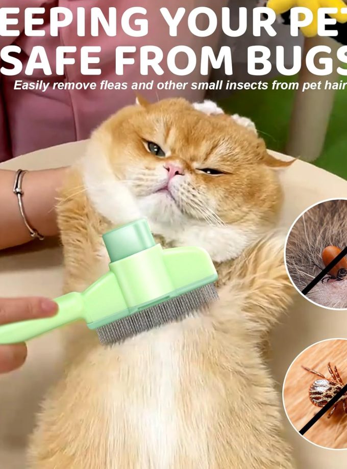 2 Pcs Pet Hair Removal Comb One-Click Self-Cleaning Grooming Brush, De-Shedding Comb for Short & Long Hair, Pet Grooming Supplies for Cats & Dogs