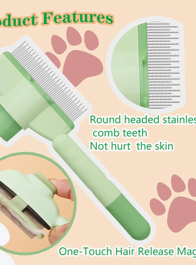 Cat Comb Dog Comb Pet Hair Removal Tool Flea for Cats and Dog Lice Cat Brush with Release Button Self-Cleaning with Long & Short Stainless Steel Metal Teeth for Shedding