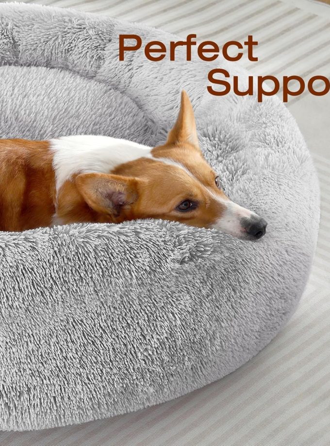 Dog & Cat Bed, Calming Anti-Anxiety Pet Bed for Small Dogs, Fluffy Donut Cushion for Small and Medium Pets (20")
