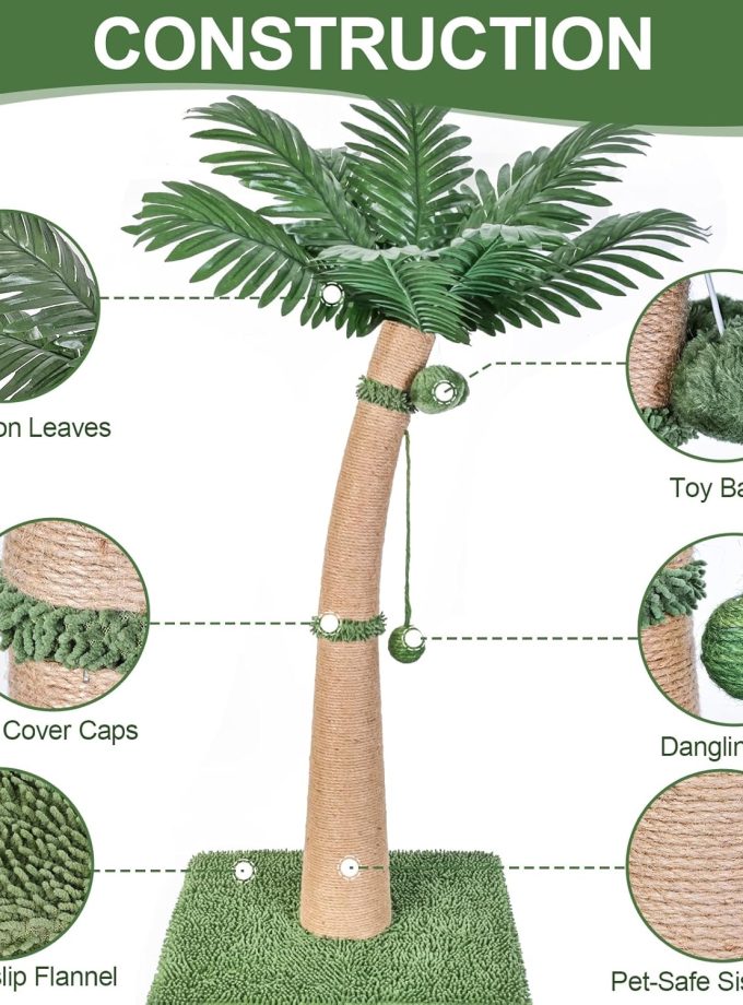 40'' Tall Cat Scratching Post Cat Tree, Curved Design Cat Scratcher Post with 3 Interactive Balls, Natural Sisal Rope Cat Scratching Posts for Indoor Cats Adults Kittens, Multi-Combinable (Style A)