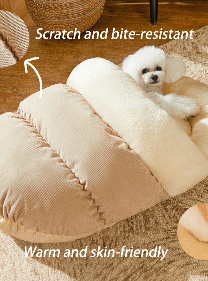 Bed for Dog and Cat, Pet Bed, Ultra Soft Cute Plush Slipper Cat Bed, Anti Slip Warm Pet House Nest, Self-Warming, Ideal for Indoor Use - Fits up to 25lbs (30"X22", L, Light Brown)