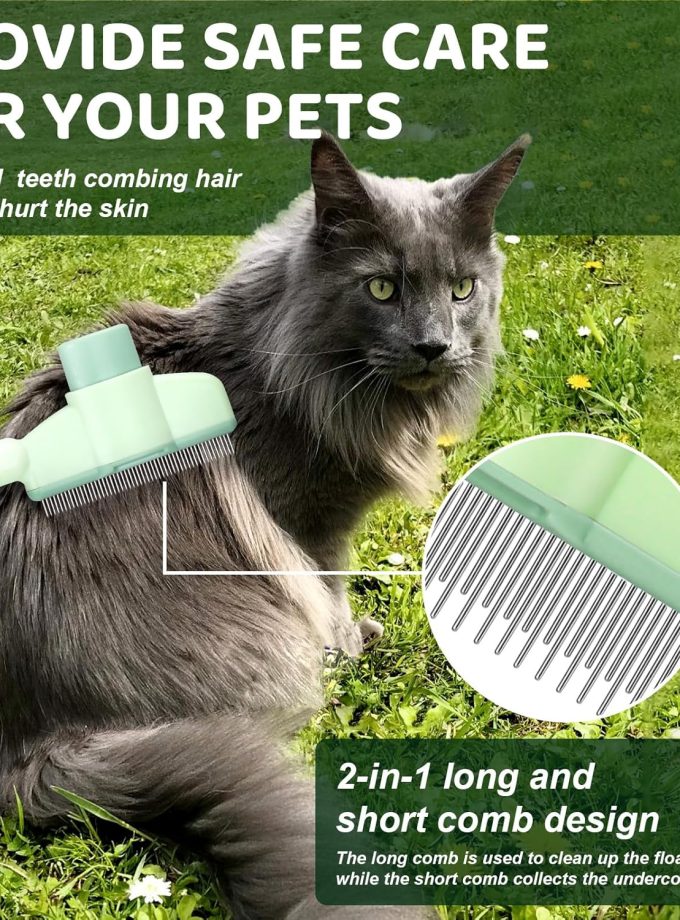 Pet Hair Removal Comb One-Click Self-Cleaning Grooming Brush, De-Shedding Comb for Short & Long Hair, Pet Grooming Supplies for Cats & Dogs